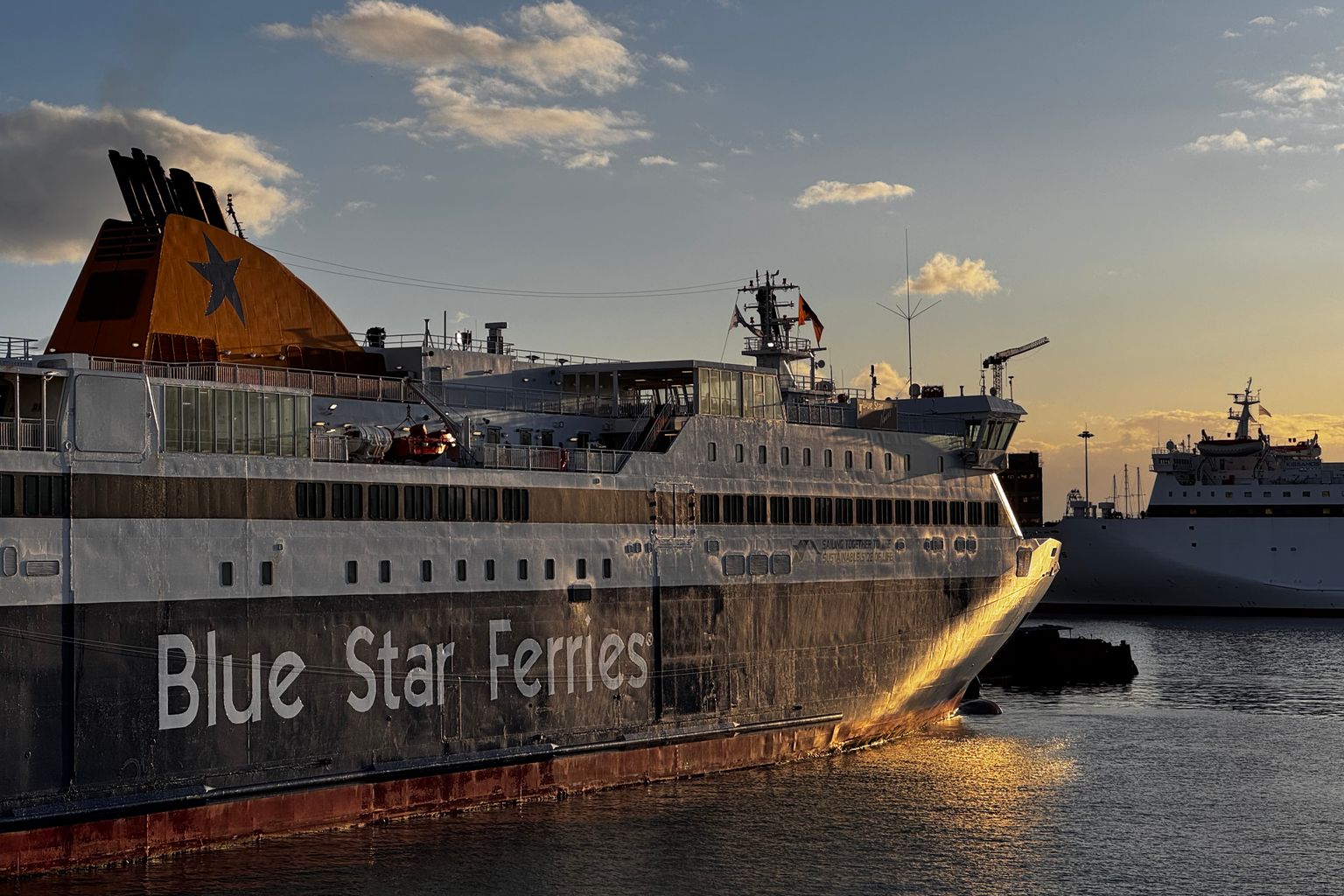 Blue Star ferry docked at Piraeus port in Athens