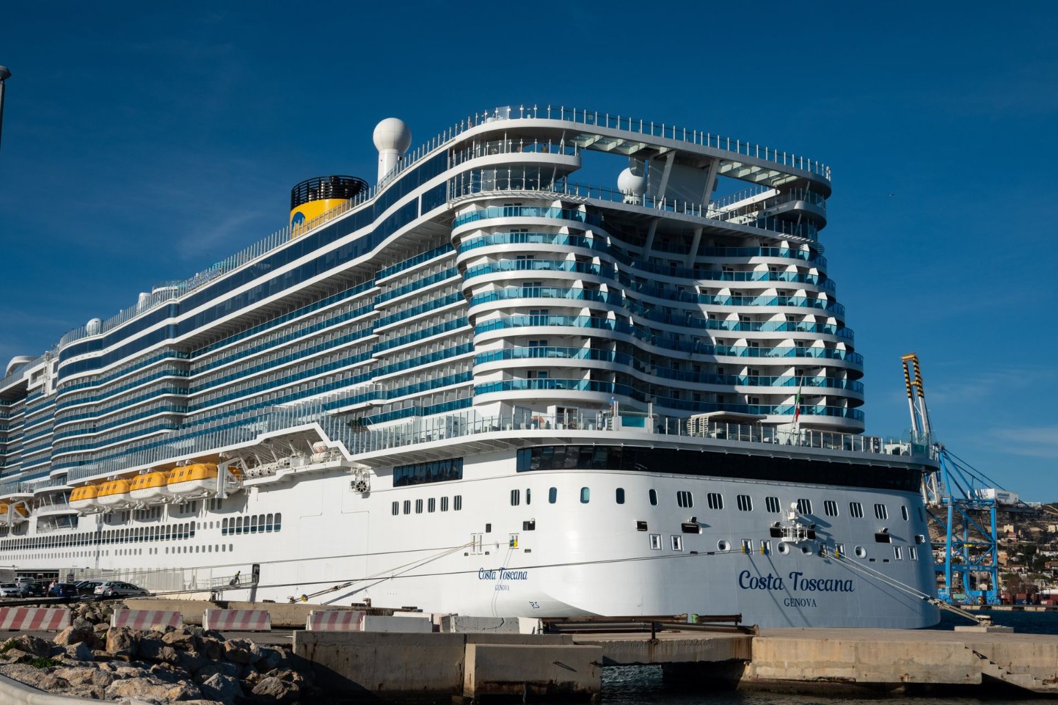 Costa Toscana, one of the biggest cruise ships outside Royal Caribbean, docked at port