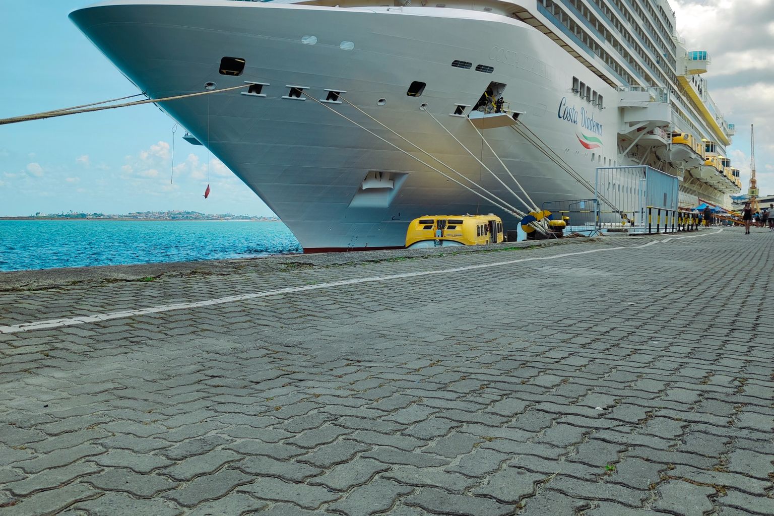 cruise ship docked in port on a port day
