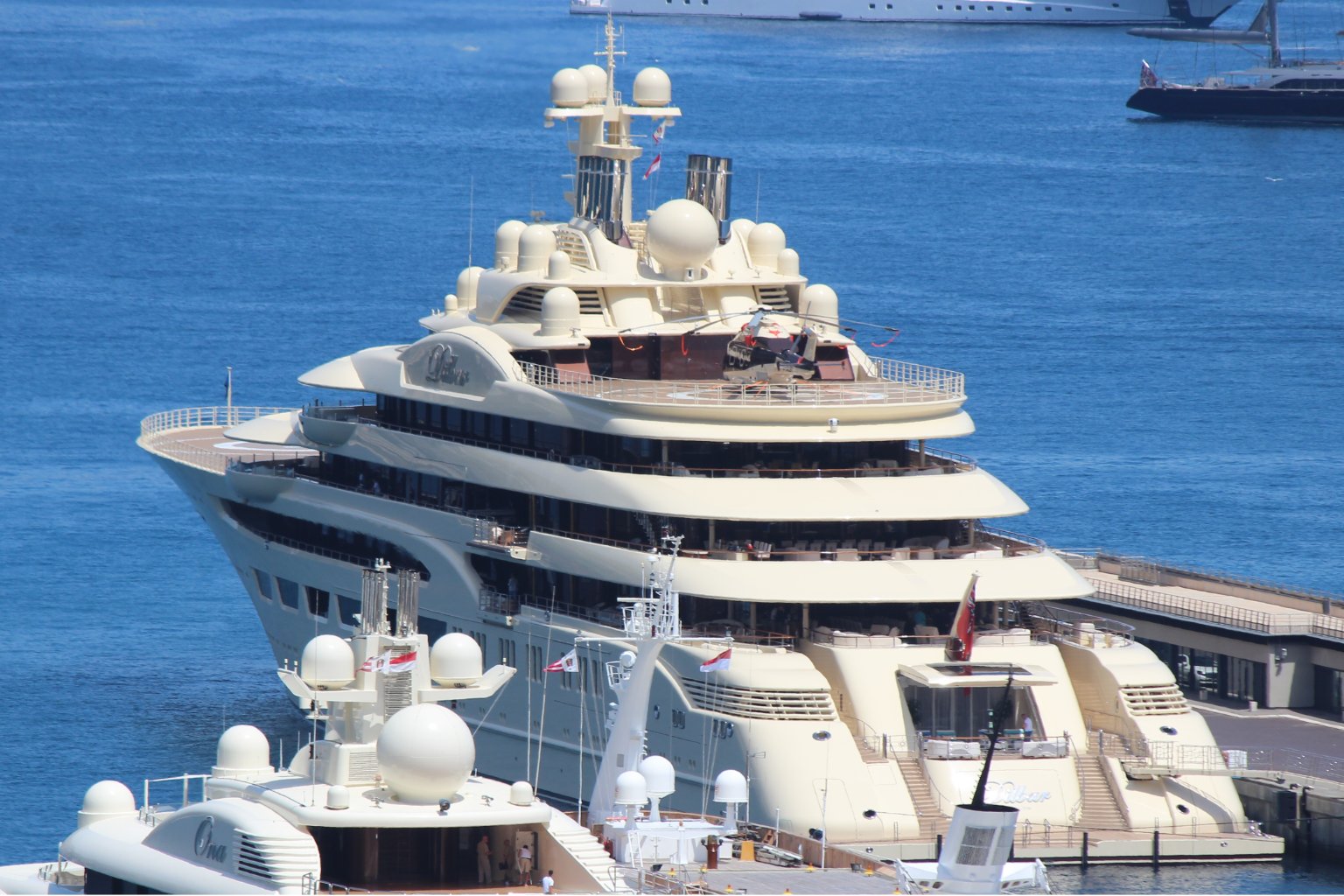 Dilbar yacht, the most expensive yacht in the world, in Port Hercules Monaco