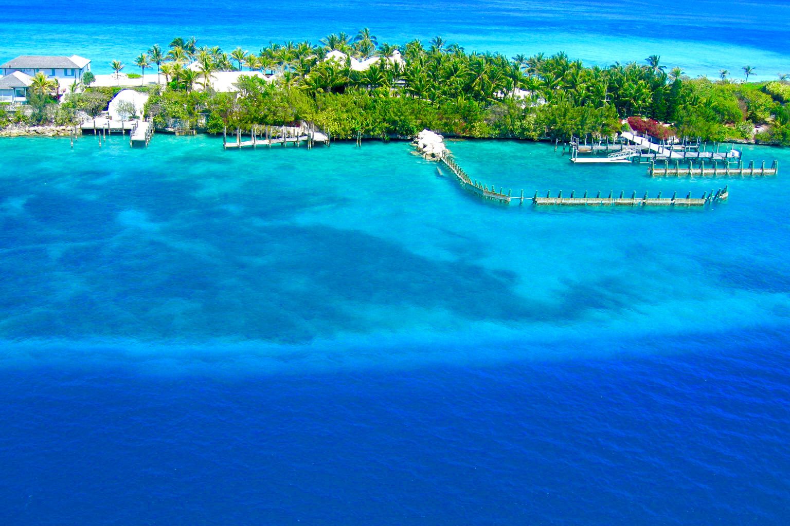 Turquoise Bahamas island waters at the end of a Florida to Bahamas ferry trip