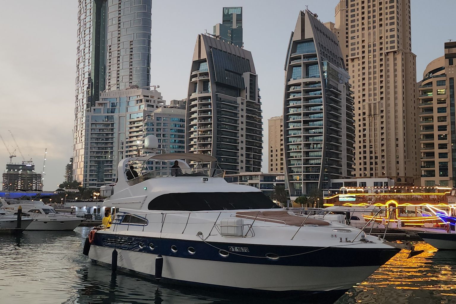 luxury yacht in Dubai Marina, where some blogs claim the History Supreme yacht is moored