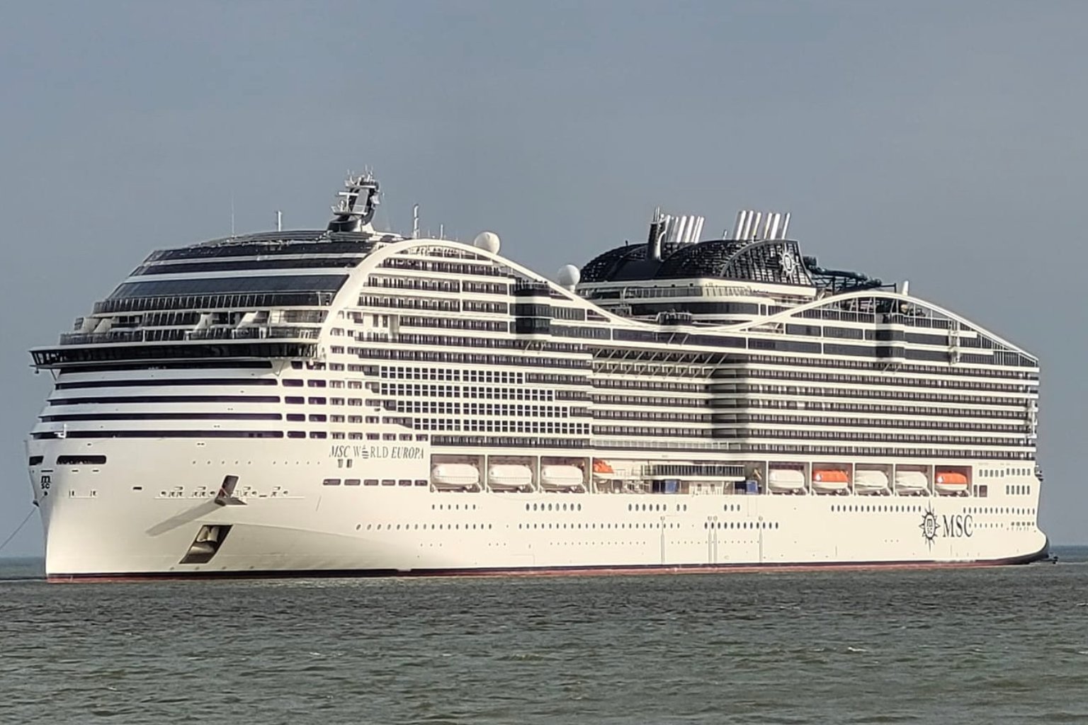 MSC World Europa cruise ship near Saint-Nazaire